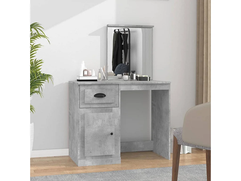 Coiffeuse et miroir gris béton 90x50x132,5 cm bois d'ingénierie