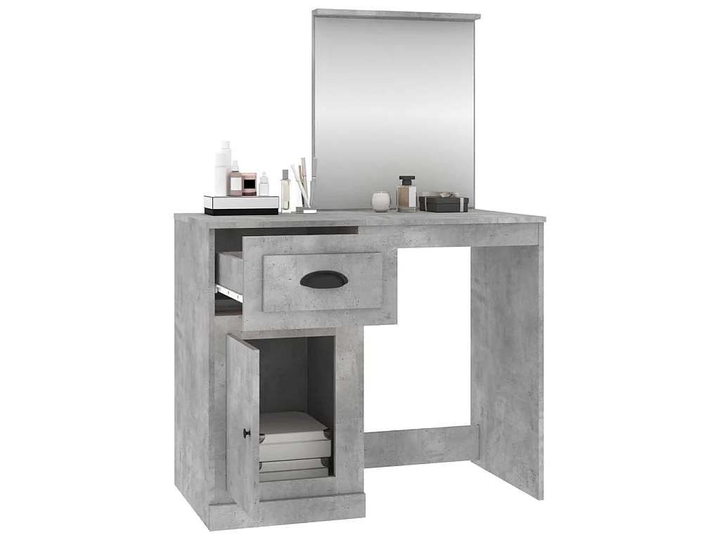 Coiffeuse et miroir gris béton 90x50x132,5 cm bois d'ingénierie