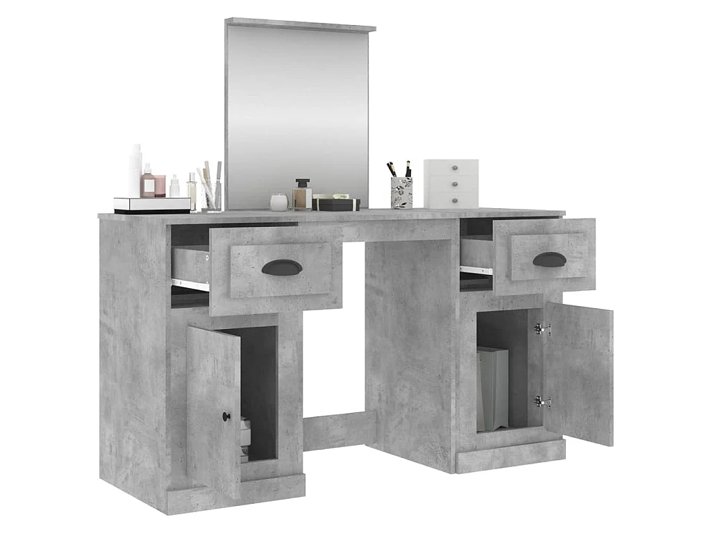 Coiffeuse avec miroir gris béton 130x50x132,5 cm