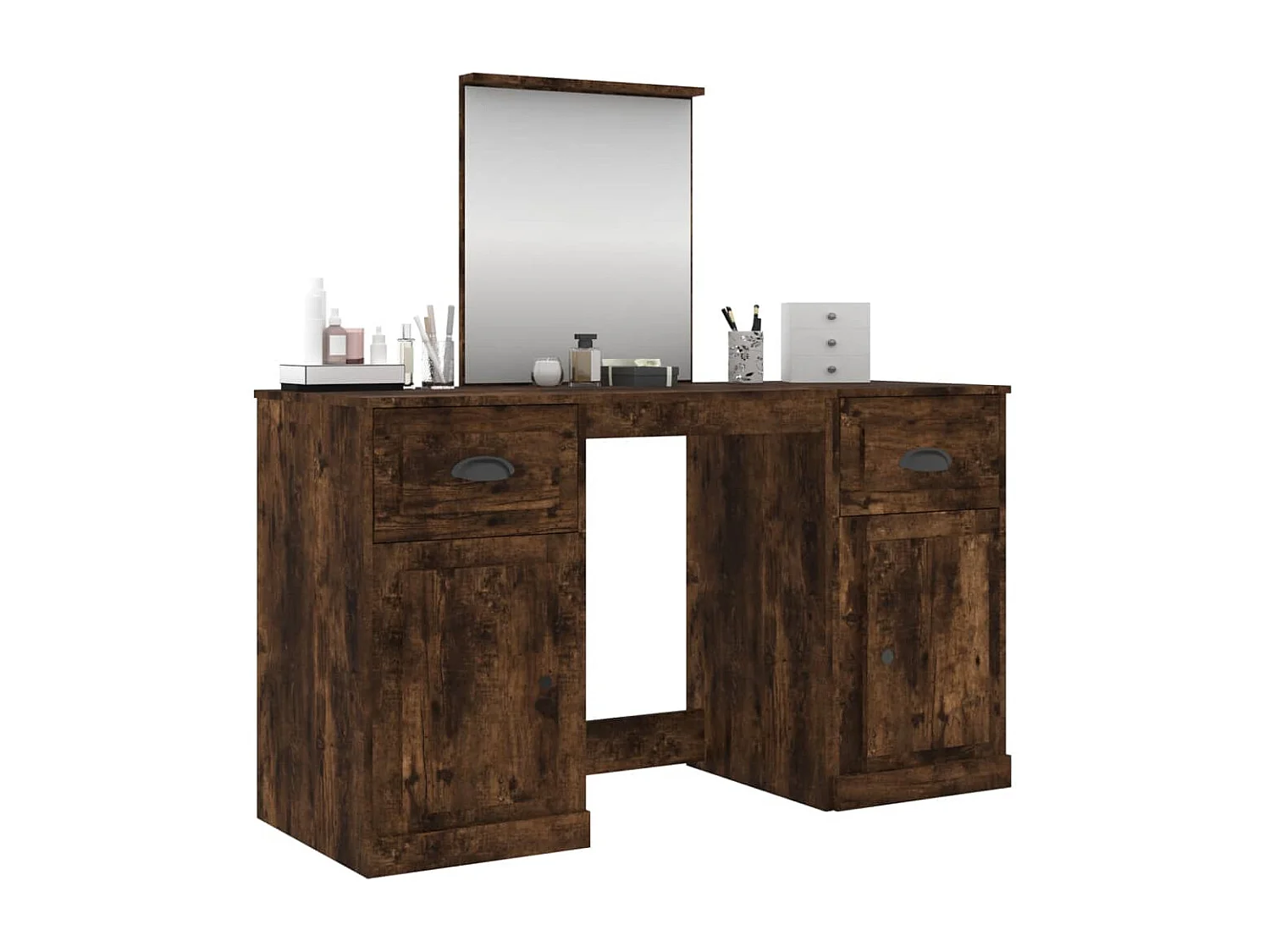 Tocador con espejo color roble ahumado 130x50x132,5 cm