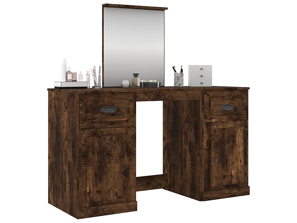 Coiffeuse avec miroir chêne fumé 130x50x132,5 cm