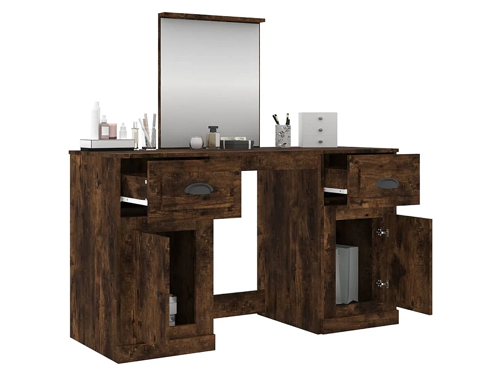Coiffeuse avec miroir chêne fumé 130x50x132,5 cm
