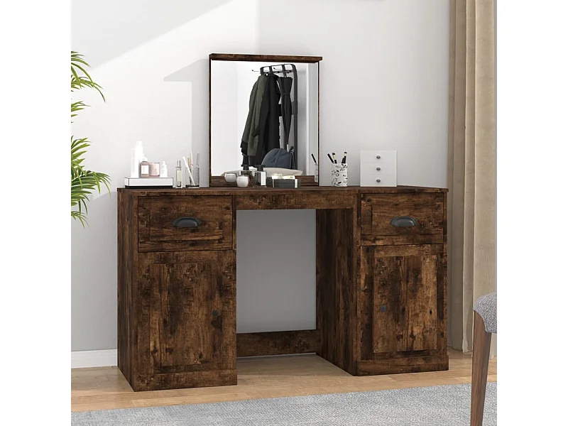 Coiffeuse avec miroir chêne fumé 130x50x132,5 cm