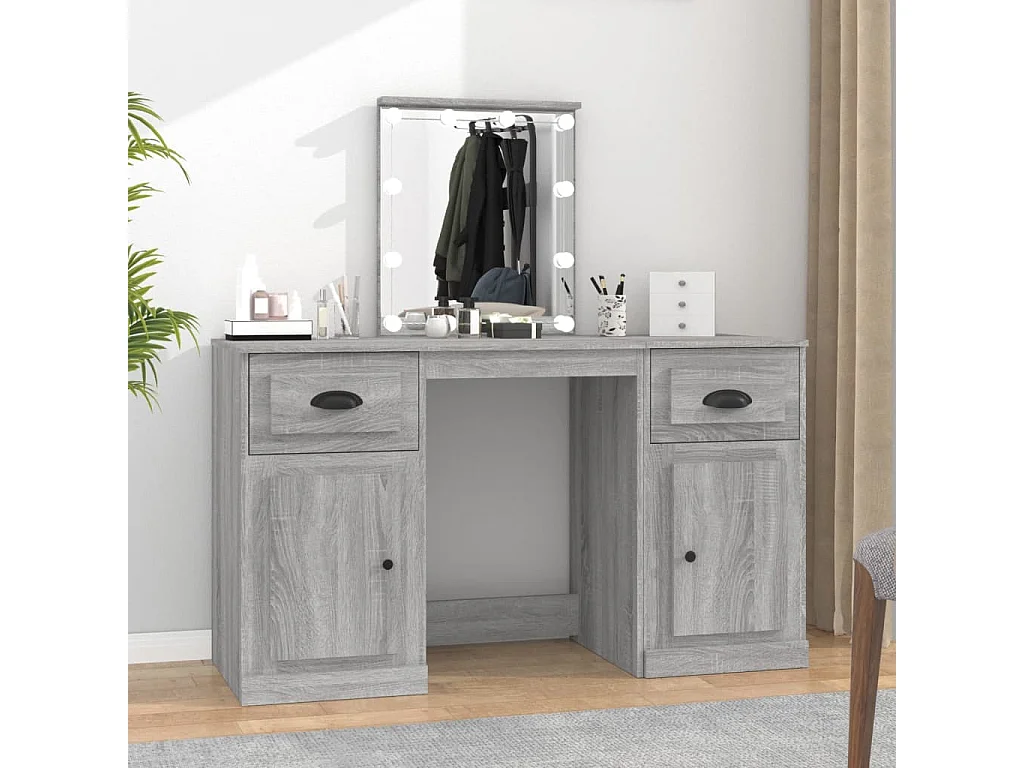 Schminktisch mit LED-Leuchten Grau Sonoma 130x50x132,5 cm