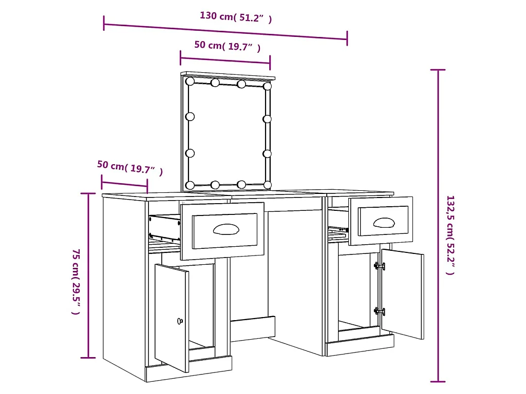 Schminktisch mit LED-Leuchten Grau Sonoma 130x50x132,5 cm