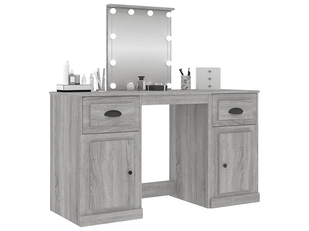 Schminktisch mit LED-Leuchten Grau Sonoma 130x50x132,5 cm