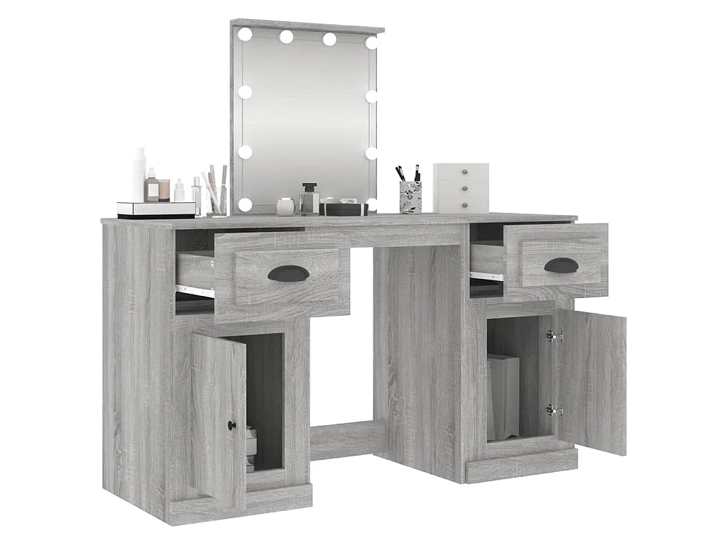 Schminktisch mit LED-Leuchten Grau Sonoma 130x50x132,5 cm