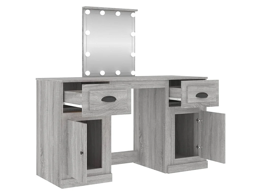 Schminktisch mit LED-Leuchten Grau Sonoma 130x50x132,5 cm
