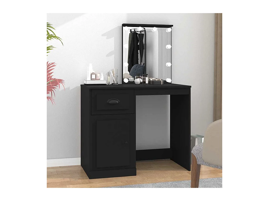 Coiffeuse avec LED noir 90x50x132,5 cm bois d'ingénierie