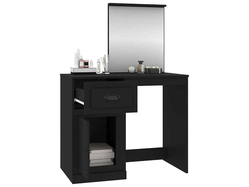 Coiffeuse avec miroir noir 90x50x132,5 cm bois d'ingénierie