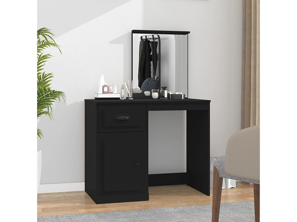 Kaptafel met spiegel 90x50x132,5 cm bewerkt hout zwart