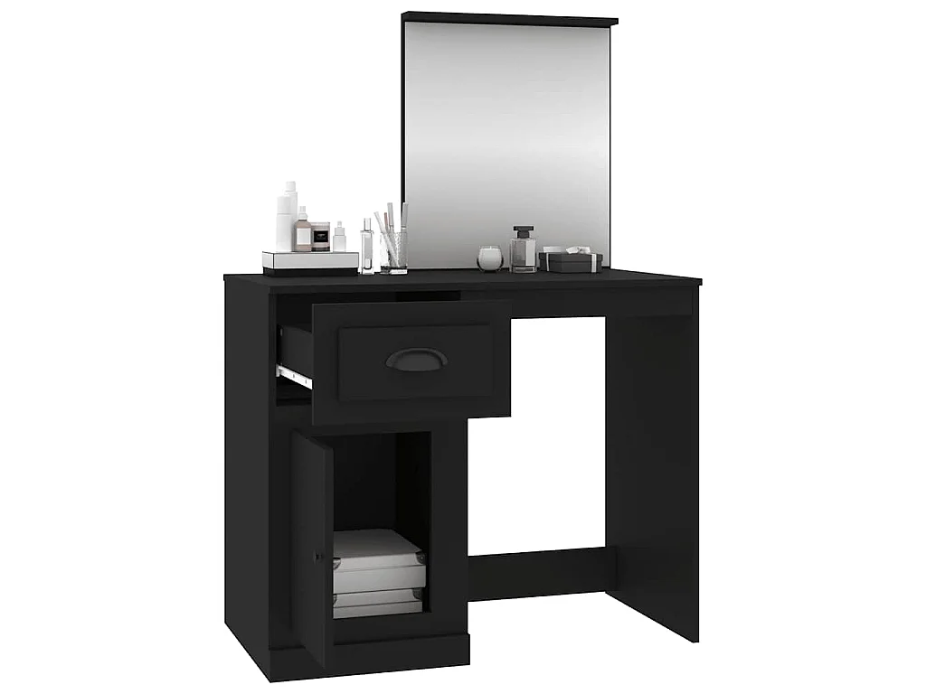 Schminktisch mit Spiegel Schwarz 90x50x132,5 cm Holzwerkstoff
