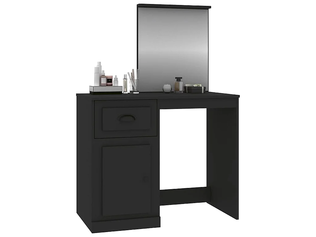 Toeletta con Specchio Nera 90x50x132,5 cm Legno Multistrato