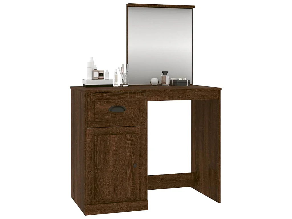 Coiffeuse et miroir chêne marron 90x50x132,5 cm bois ingénierie