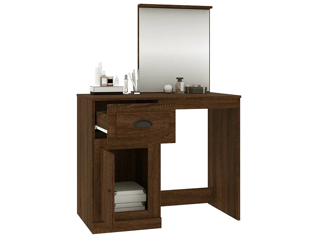 Coiffeuse et miroir chêne marron 90x50x132,5 cm bois ingénierie