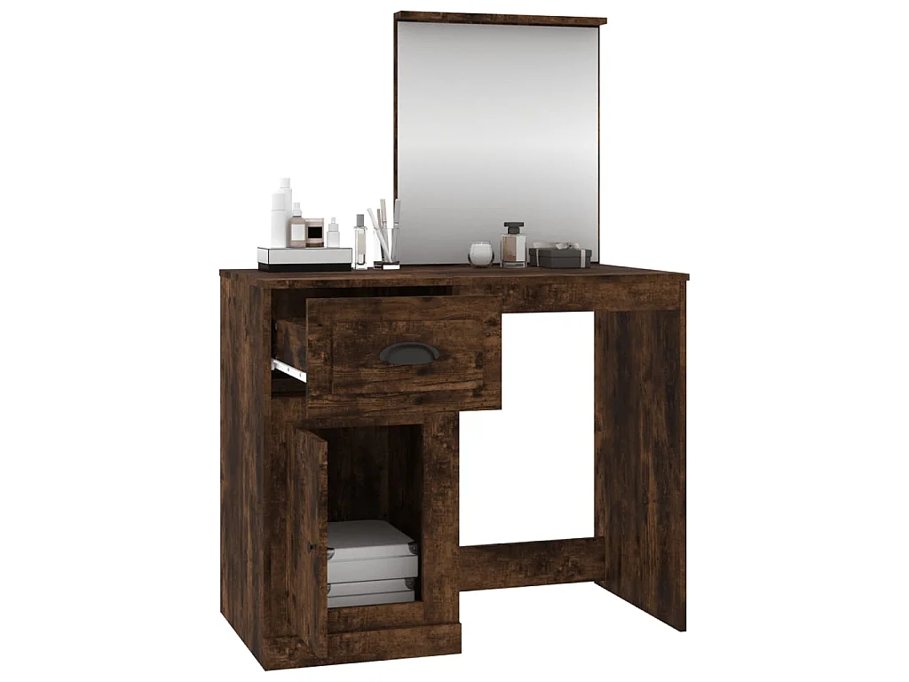 Coiffeuse et miroir chêne fumé 90x50x132,5 cm bois d'ingénierie