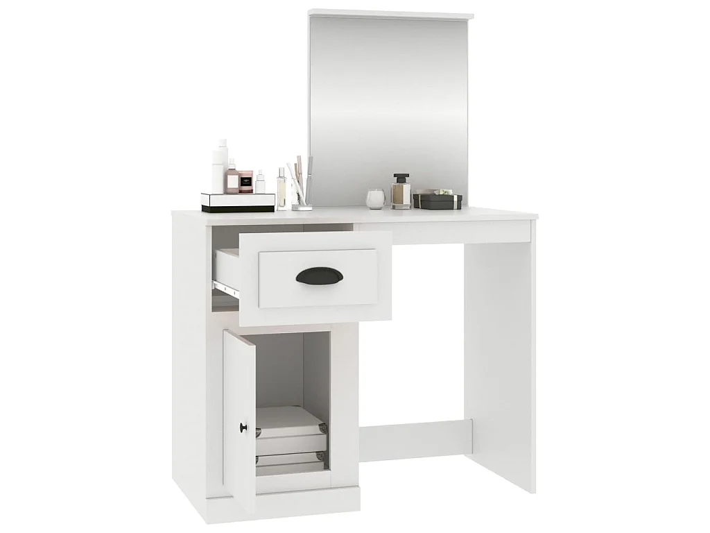 Coiffeuse avec miroir blanc 90x50x132,5 cm bois d'ingénierie