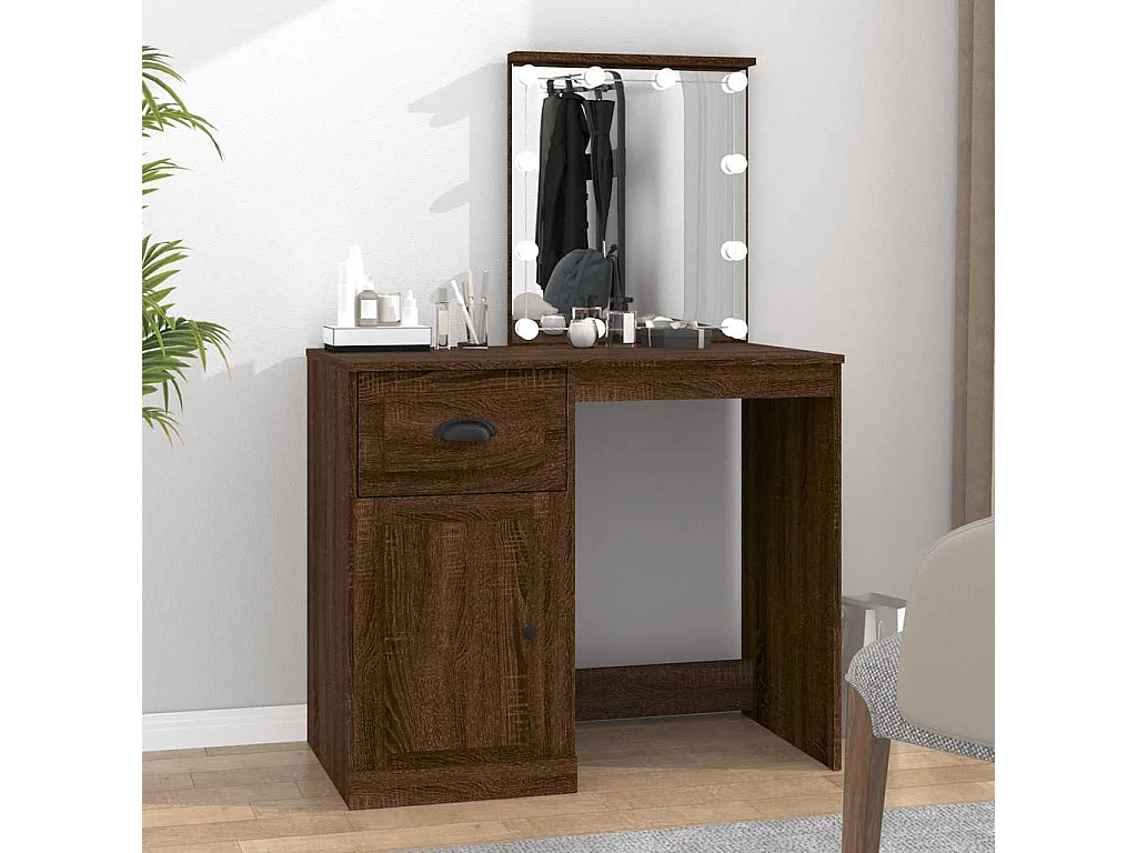 Schminktisch mit LEDs Braun Eiche 90x50x132,5 cm Holzwerkstoff