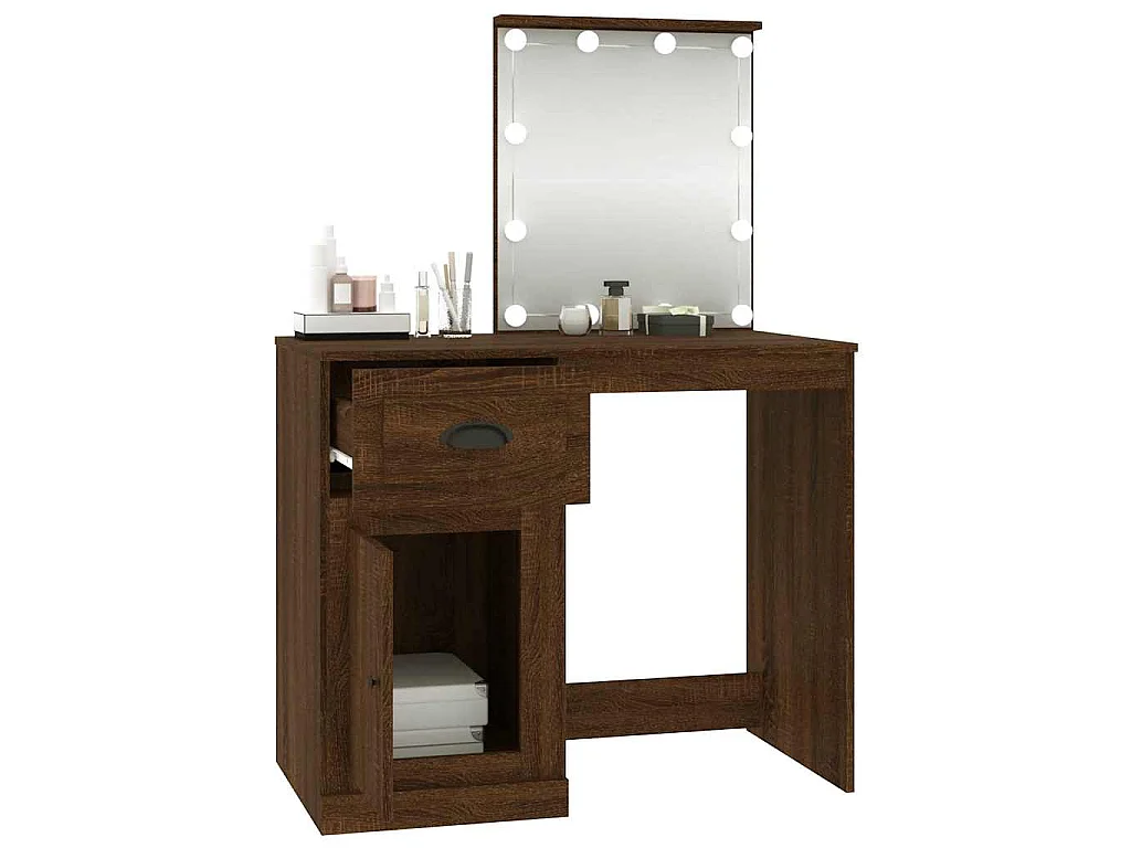 Coiffeuse avec LED chêne marron 90x50x132,5cm bois d'ingénierie