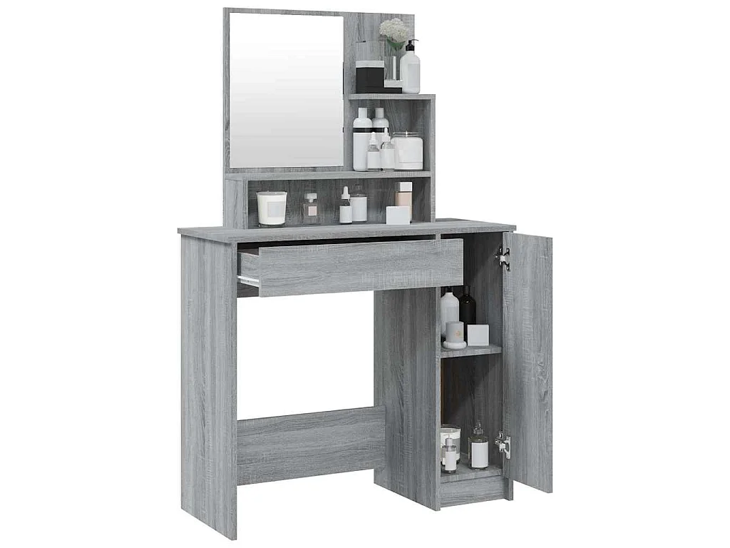 Kaptafel met spiegel 86,5x35x136 cm grijs sonoma eikenkleurig