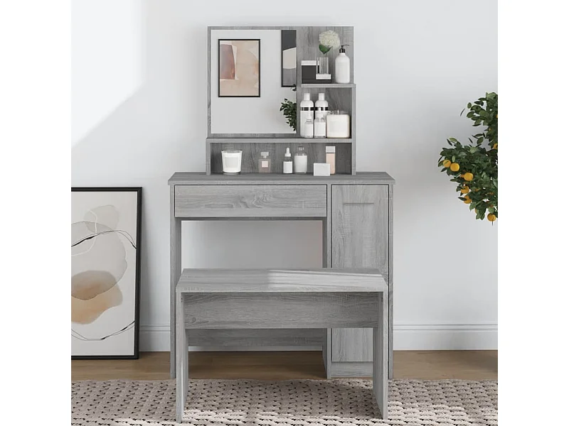 Coiffeuse avec miroir Sonoma gris 86,5x35x136 cm