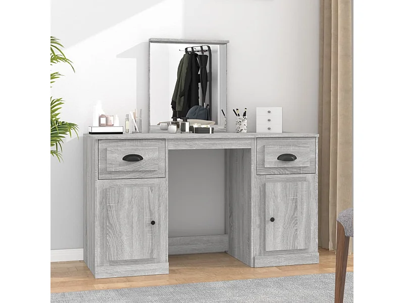 Schminktisch mit Spiegel Grau Sonoma 130x50x132,5 cm