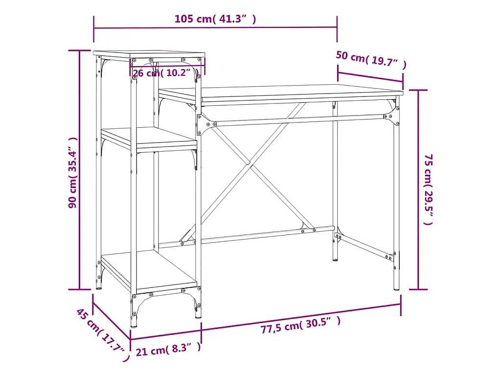 Schreibtisch mit Regal Räuchereiche 105x50x90 cm Holzwerkstoff