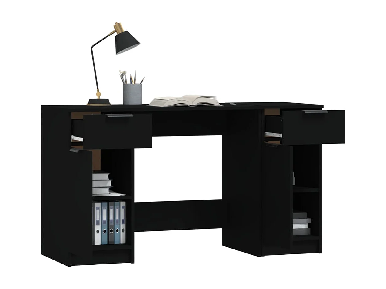 Bureau avec armoire latérale Noir Bois d'ingénierie