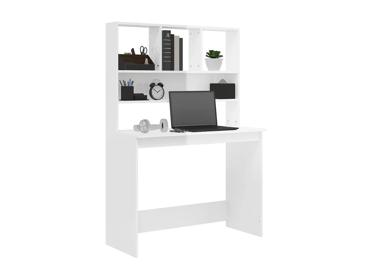 Bureau met schappen 102x45x148 cm bewerkt hout hoogglans wit