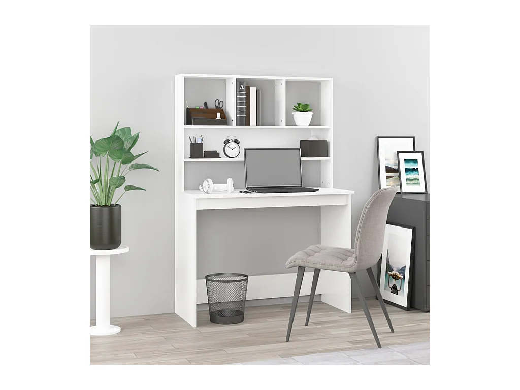 Bureau met schappen 102x45x148 cm bewerkt hout hoogglans wit
