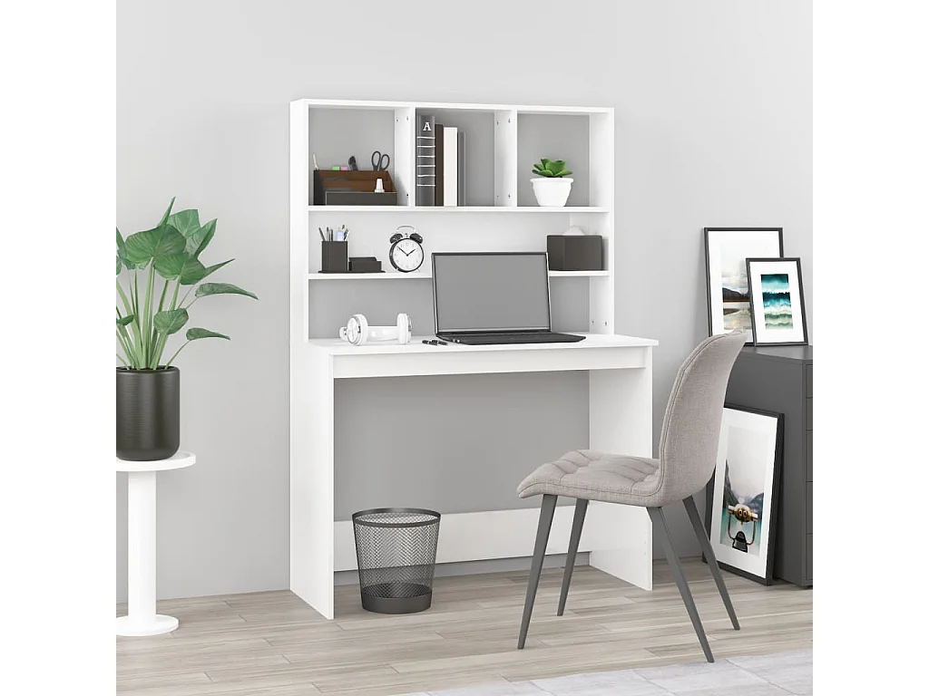 Bureau met schappen 102x45x148 cm bewerkt hout hoogglans wit