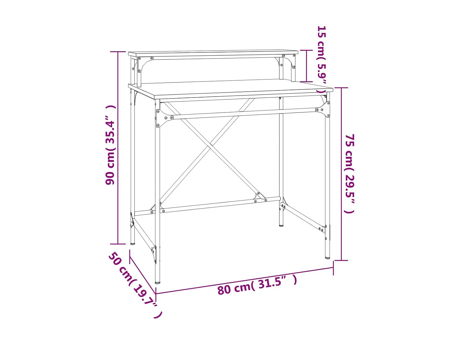 Bureau 80x50x90 cm bewerkt hout en ijzer zwart