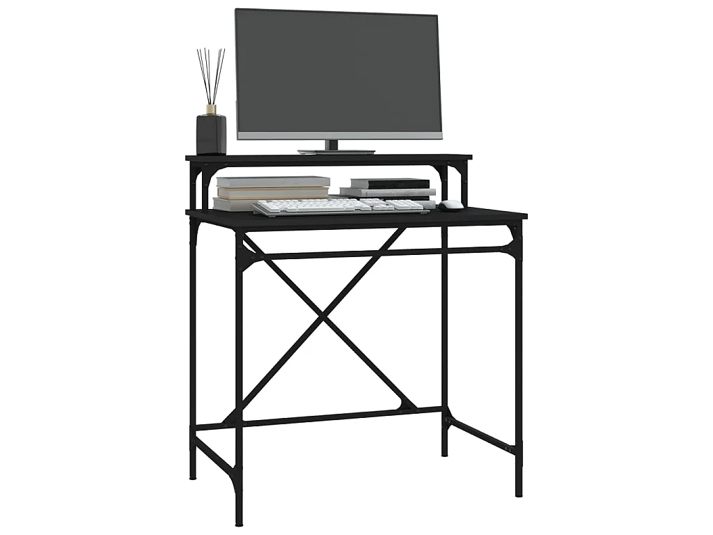 Bureau 80x50x90 cm bewerkt hout en ijzer zwart