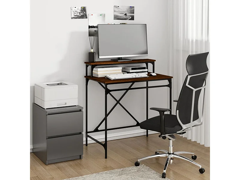 Bureau 80x50x90 cm bewerkt hout en ijzer bruin eikenkleur