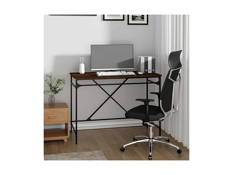 Bureau chêne marron 100x50x75 cm bois d'ingénierie et fer