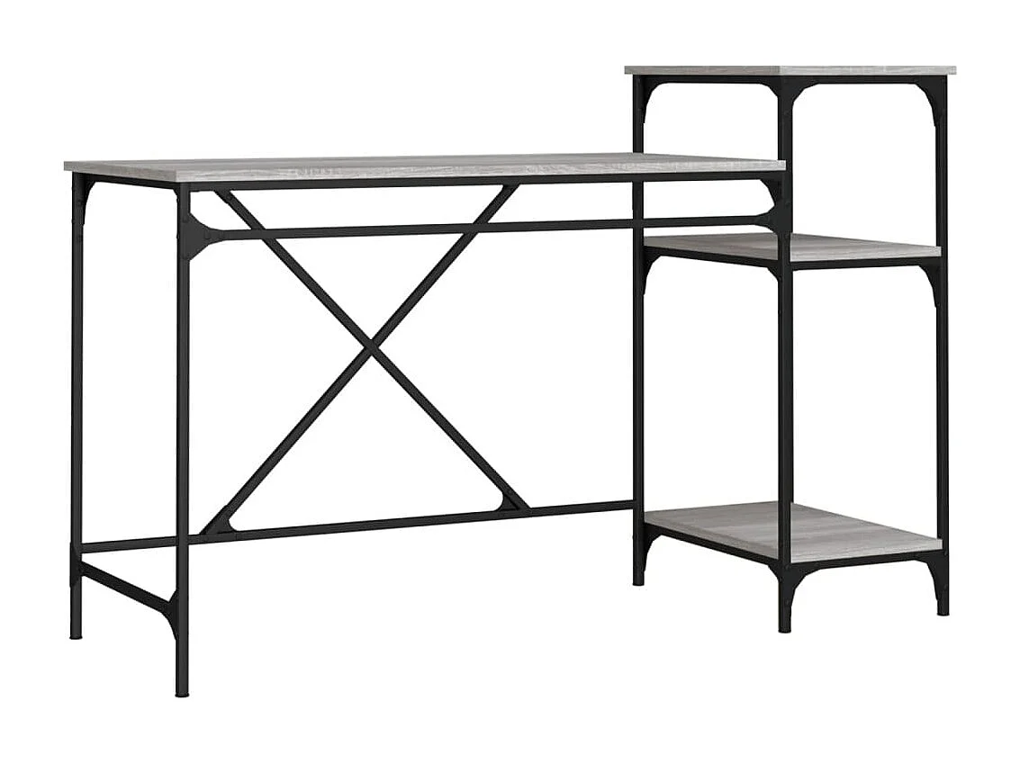 Escritorio con estantes hierro y madera gris Sonoma 135x50x90cm
