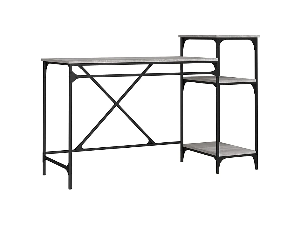 Bureau et étagères sonoma gris 135x50x90 cm bois ingénierie/fer