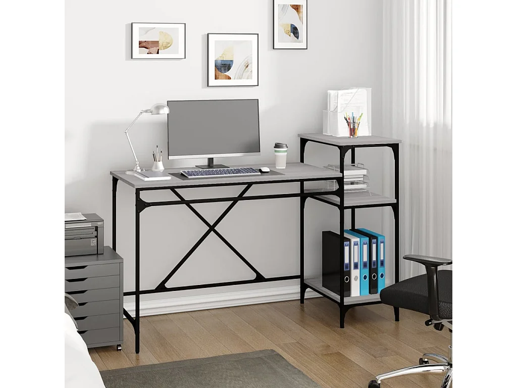 Bureau et étagères sonoma gris 135x50x90 cm bois ingénierie/fer