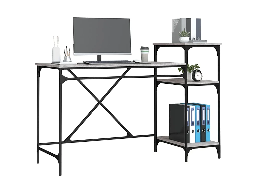 Bureau et étagères sonoma gris 135x50x90 cm bois ingénierie/fer