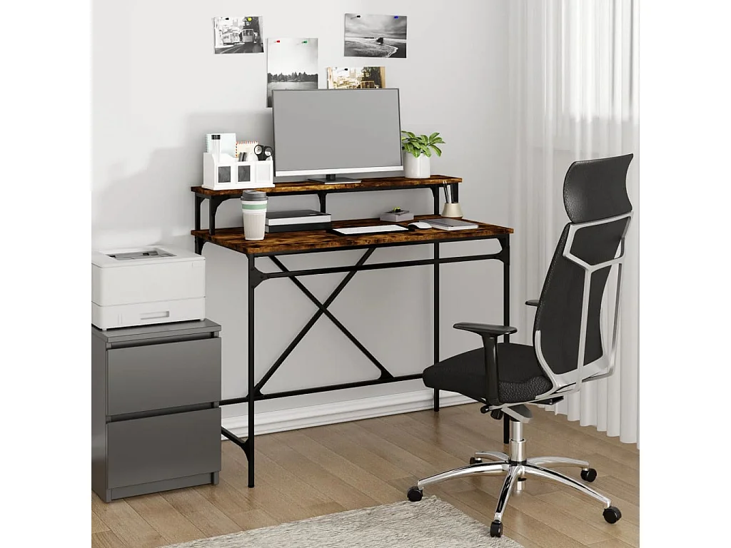 Bureau chêne fumé 100x50x90 cm bois d'ingénierie et fer