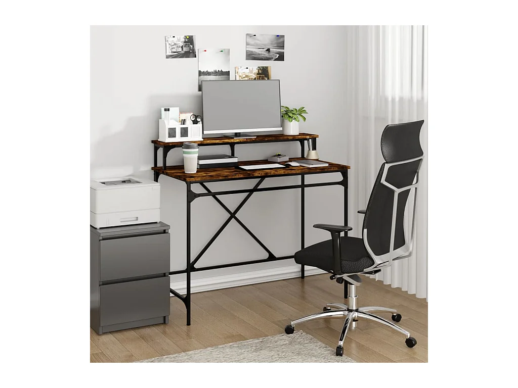 Bureau chêne fumé 100x50x90 cm bois d'ingénierie et fer