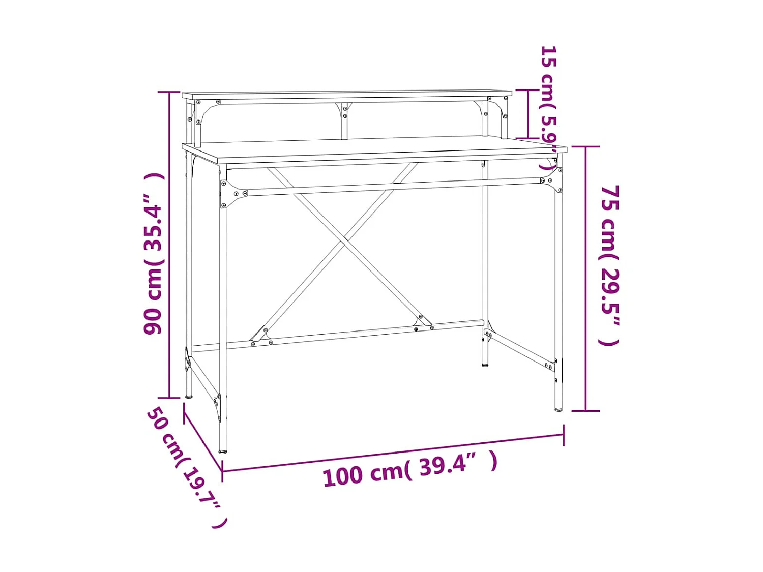 Schreibtisch Räuchereiche 100x50x90 cm Holzwerkstoff und Eisen