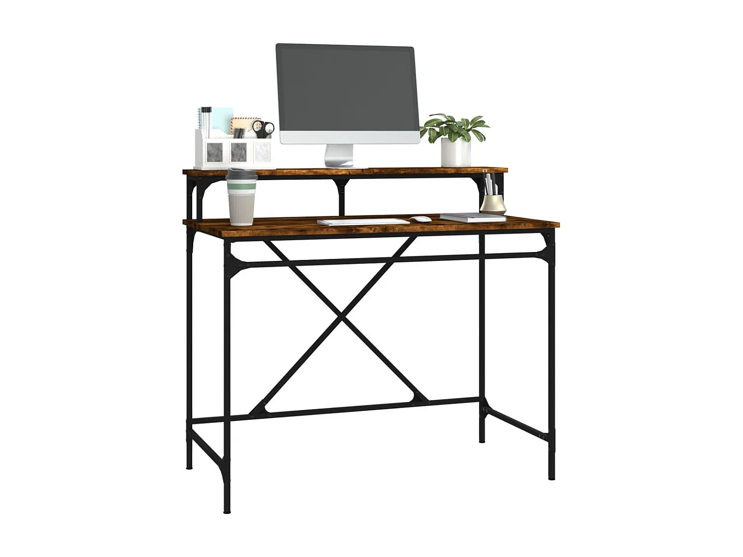 Schreibtisch Räuchereiche 100x50x90 cm Holzwerkstoff und Eisen
