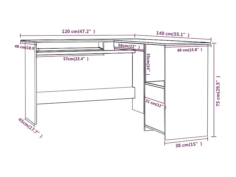 Bureau d'angle en forme de L Gris Béton Bois d'ingénierie