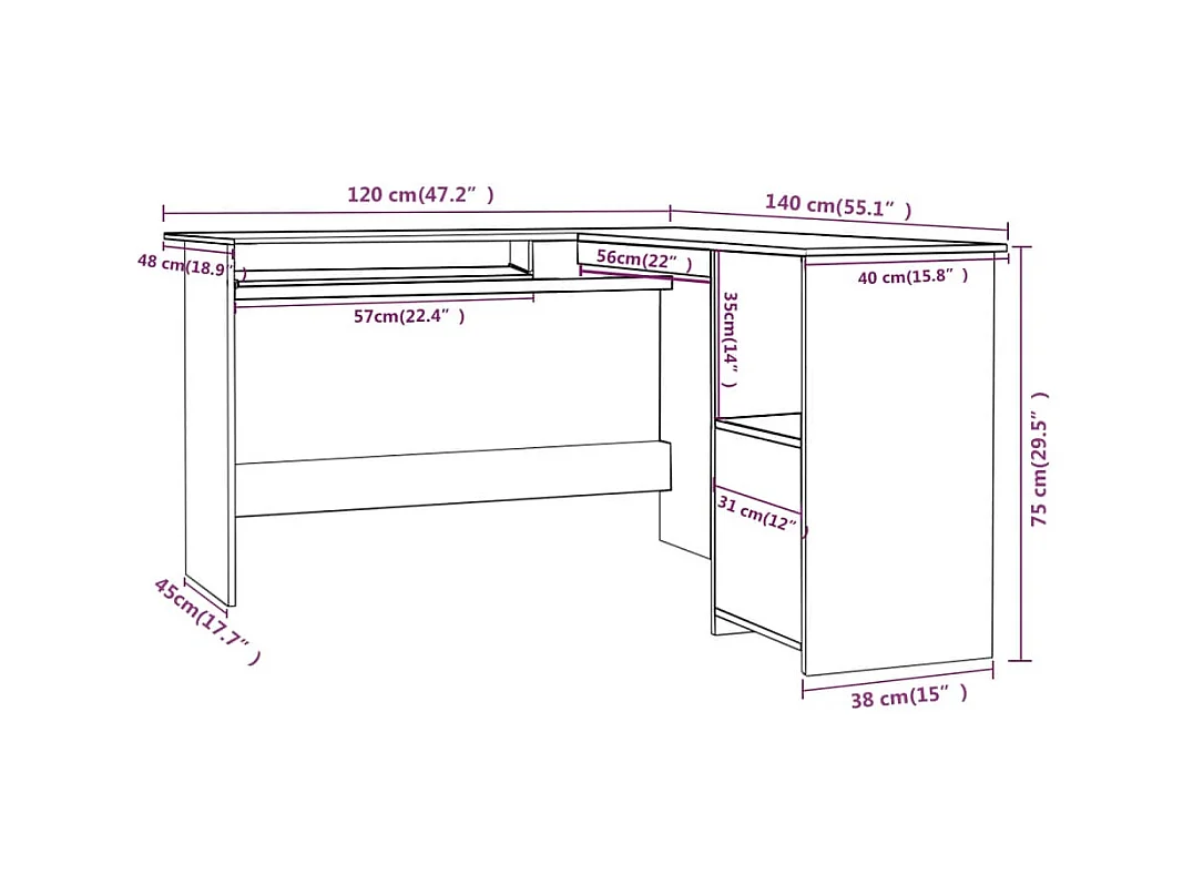 Bureau d'angle en forme de L Gris Béton Bois d'ingénierie
