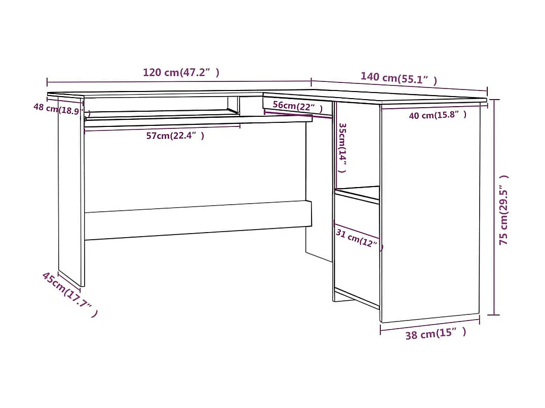 Bureau d'angle en forme de L Gris Béton Bois d'ingénierie
