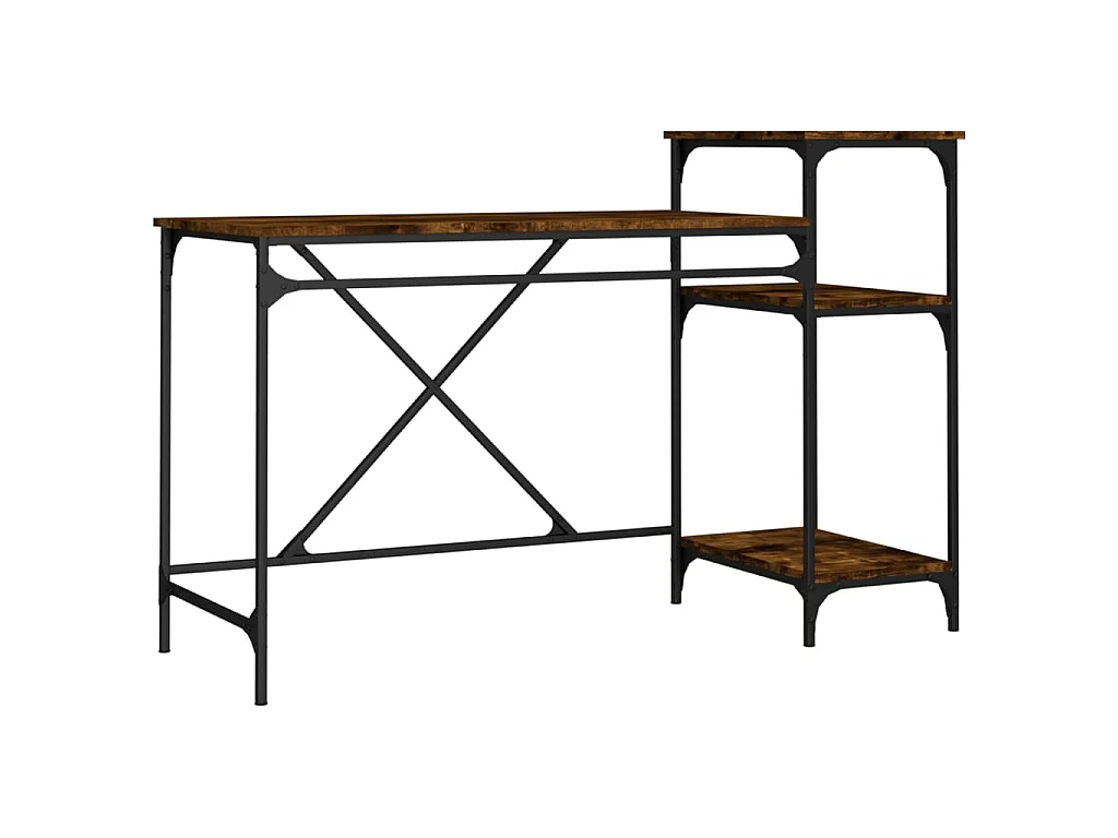 Bureau et étagères chêne fumé 135x50x90cm bois d'ingénierie/fer