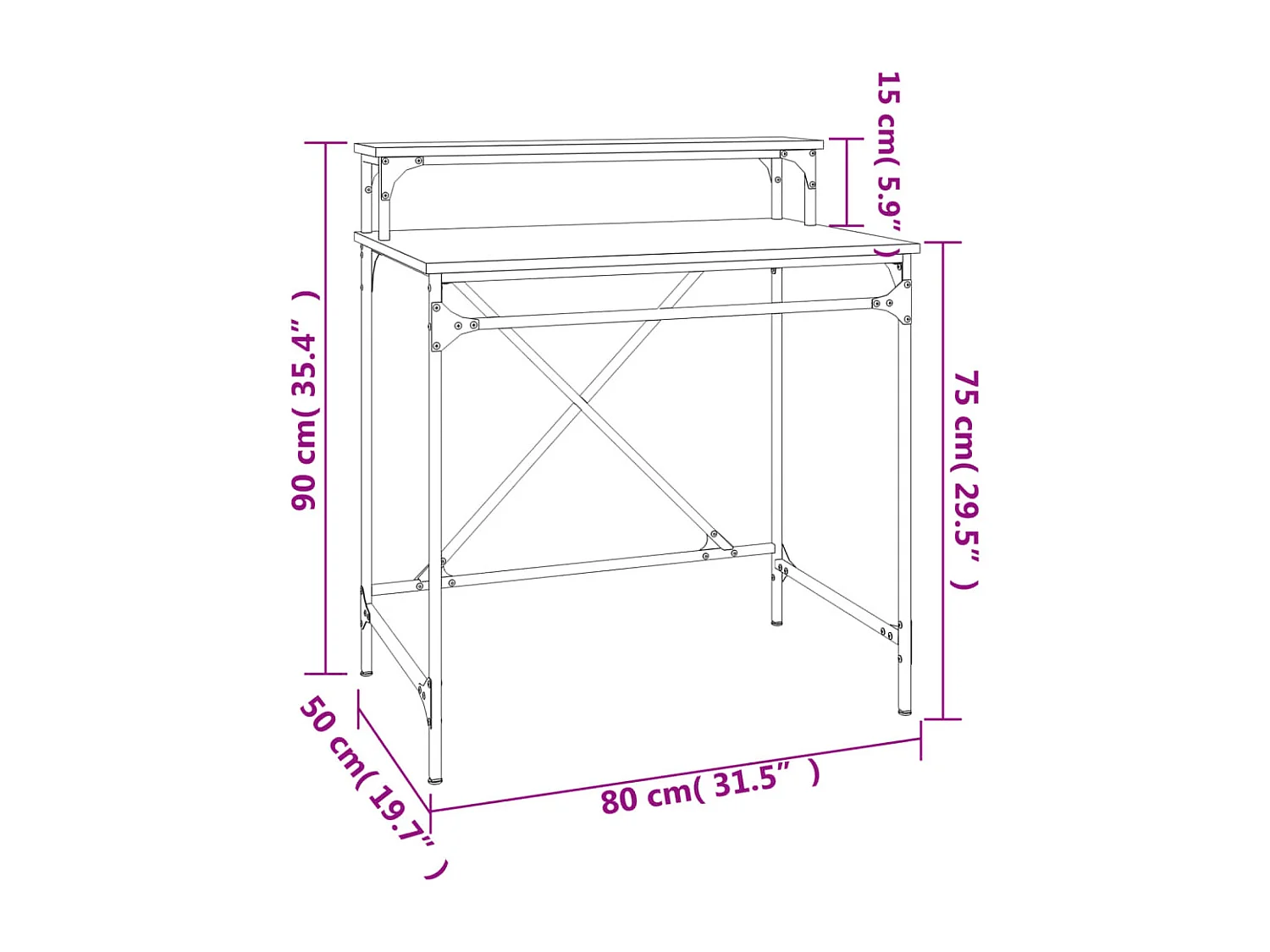 Schreibtisch Sonoma-Eiche 80x50x90 cm Holzwerkstoff und Eisen
