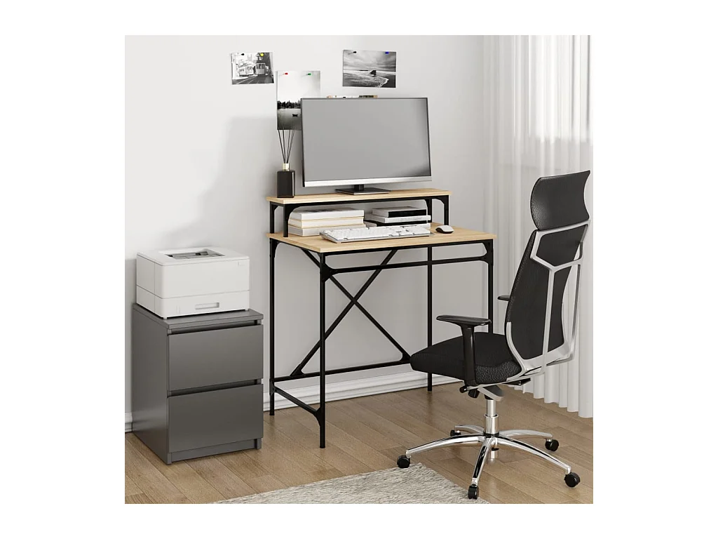 Bureau chêne sonoma 80x50x90 cm bois d'ingénierie et fer
