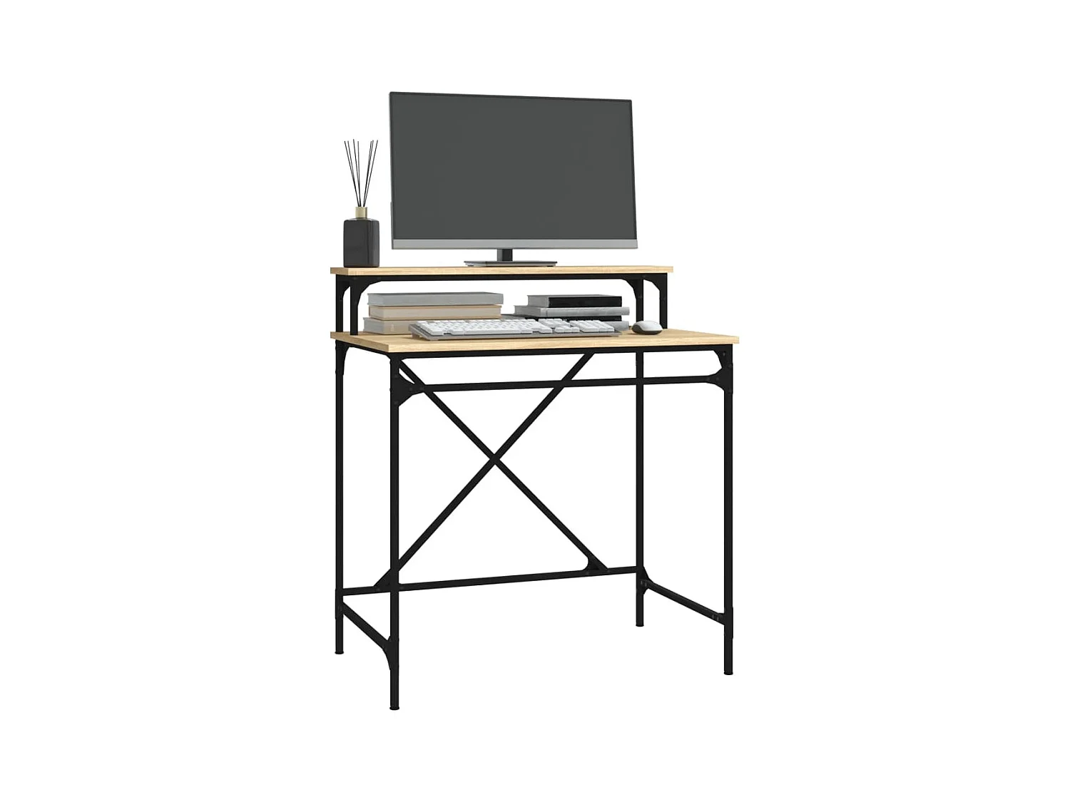 Bureau chêne sonoma 80x50x90 cm bois d'ingénierie et fer